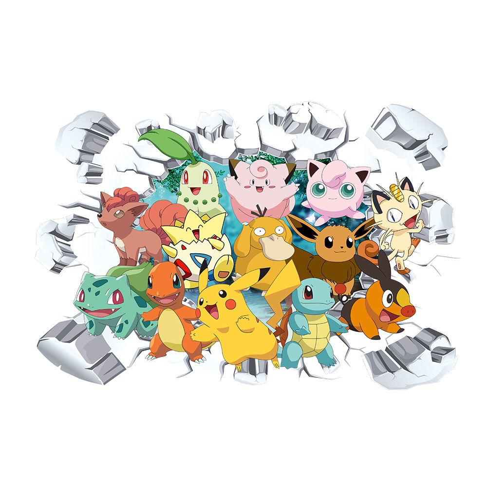 Pokemon wall stickers 3D wall stickers Children wall stickers Cartoon characters wall stickers Cartoon background wall decoration Birthday gift Children bedroom decoration 60*40CM